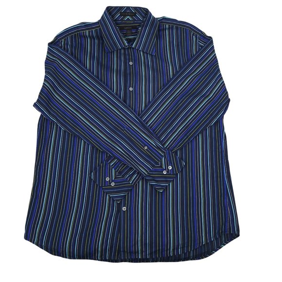 Express Modern Fit Long Sleeve Button Up Shirt Mens XL Blue Stripe Cotton - Picture 6 of 7